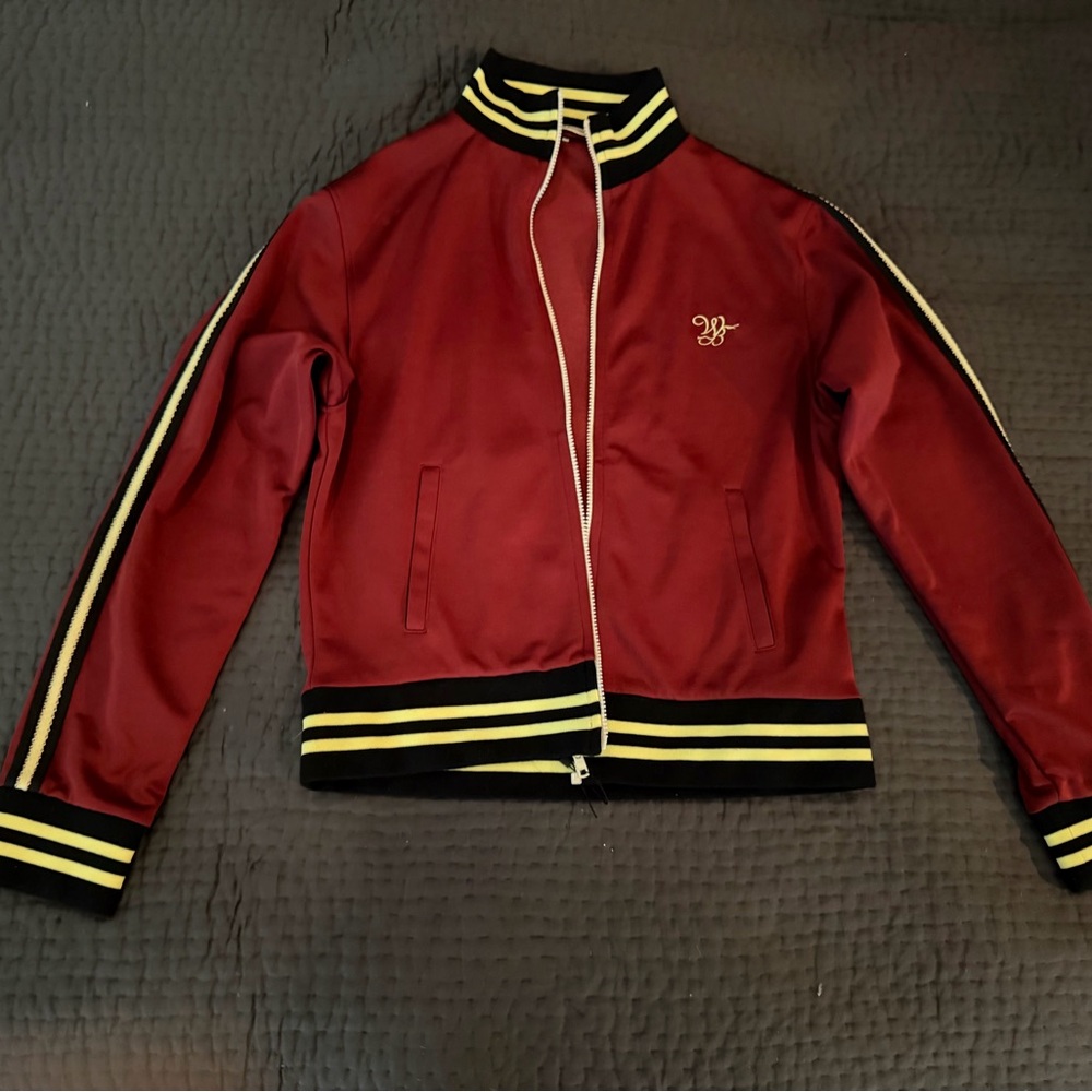 Wales Bonner Red/Burgundy Performance Jacket/Track with Black and Yellow Accents
